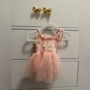 Pink Tulle Dress with 1/2 Embroidery for half birthday